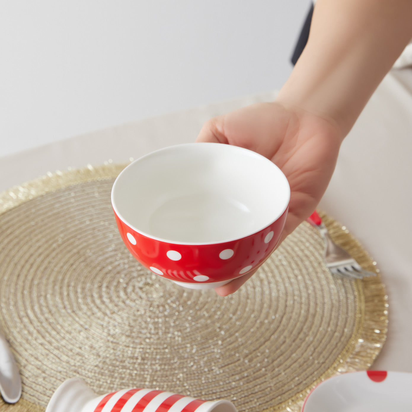 Polka Dot, Porcelain Snack Bowl, 11cm, Red Multi