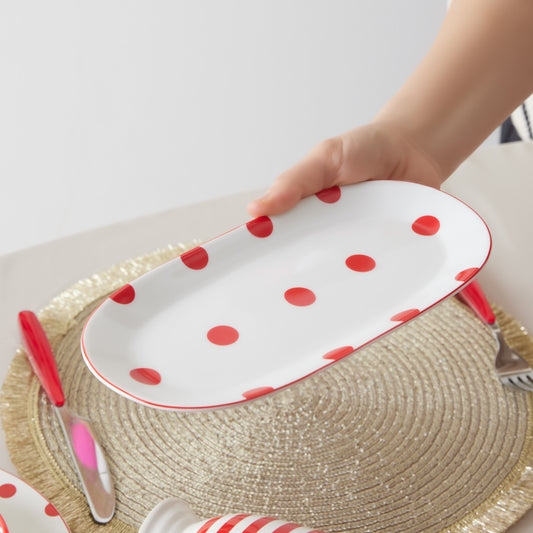 Karaca Polka Dot Platou alb de Portelan 26 cm