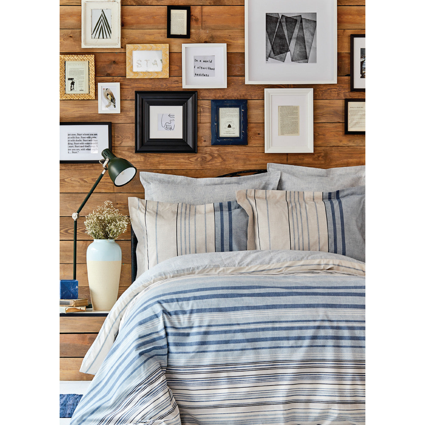 Karaca Home, Aspen, Lenjerie de pat pentru 2 persoane, Bumbac, Albastru, 4 piese