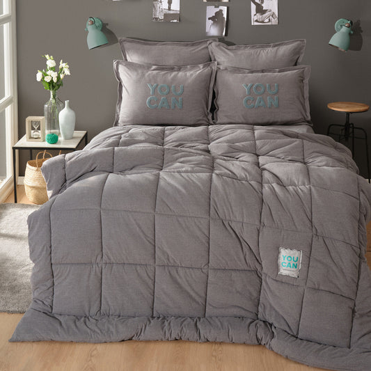 Motto Cotton Comfort, Quilt Set, Double, Grey