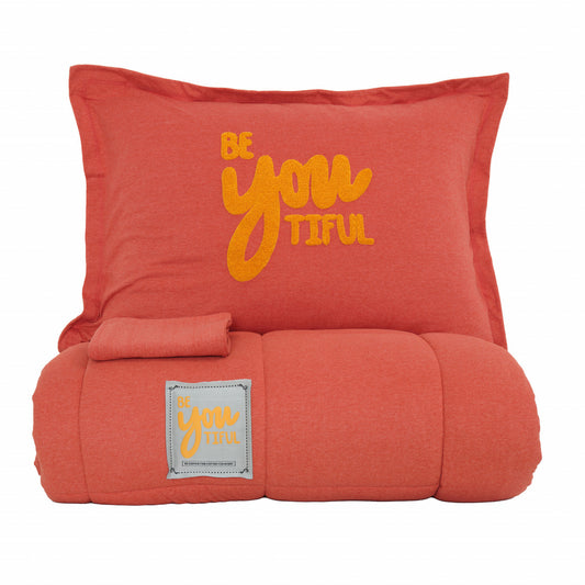 Motto Cotton Comfort, Quilt Set, Double, Coral