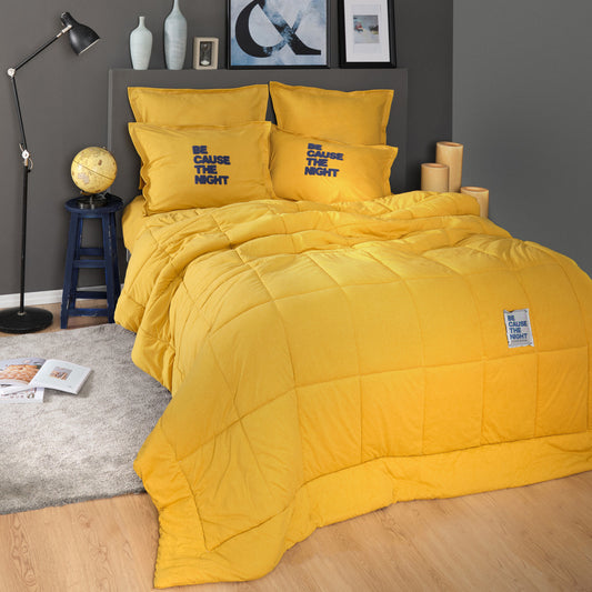 Motto Cotton Comfort, Quilt Set, Double, Mustard