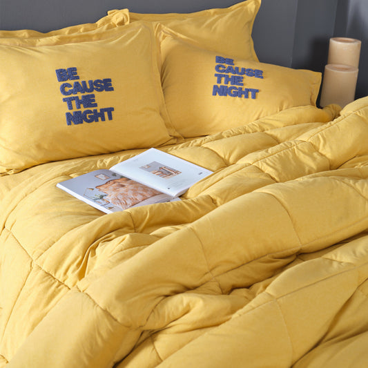 Motto Cotton Comfort, Quilt Set, Double, Mustard