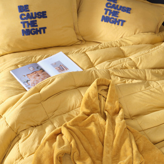 Motto Cotton Comfort, Quilt Set, Double, Mustard