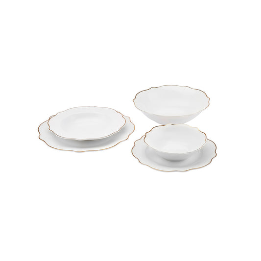Karaca Daisy Gold Wave Shape Set de veselă de 27 de piese pentru 6 persoane cu bol de servit