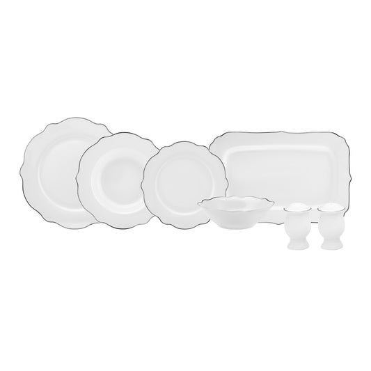 Karaca Daisy Daisy Platinum Wave Shape Set de veselă de 27 de piese pentru 6 persoane cu platou de servit