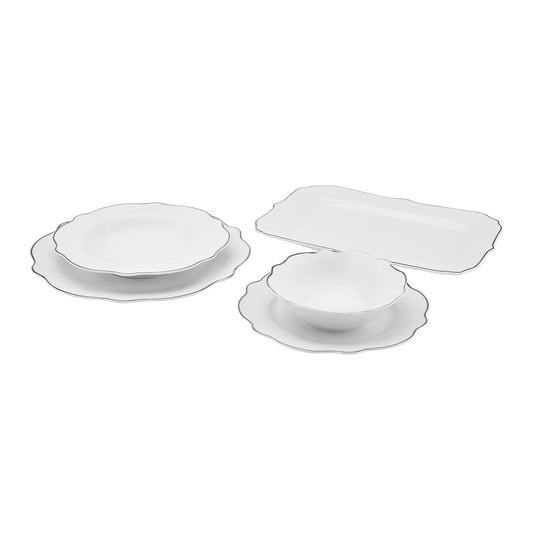 Karaca Daisy Daisy Platinum Wave Shape Set de veselă de 27 de piese pentru 6 persoane cu platou de servit