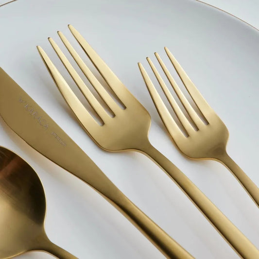 Orion, 60 Piece Steel Cutlery Set for 12 People, Matte Gold