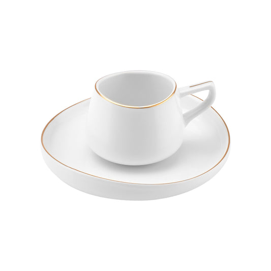 Karaca Hole set de 6 cești de cafea turcească Espresso din porțelan , 12 bucăți, 90ml, alb auriu