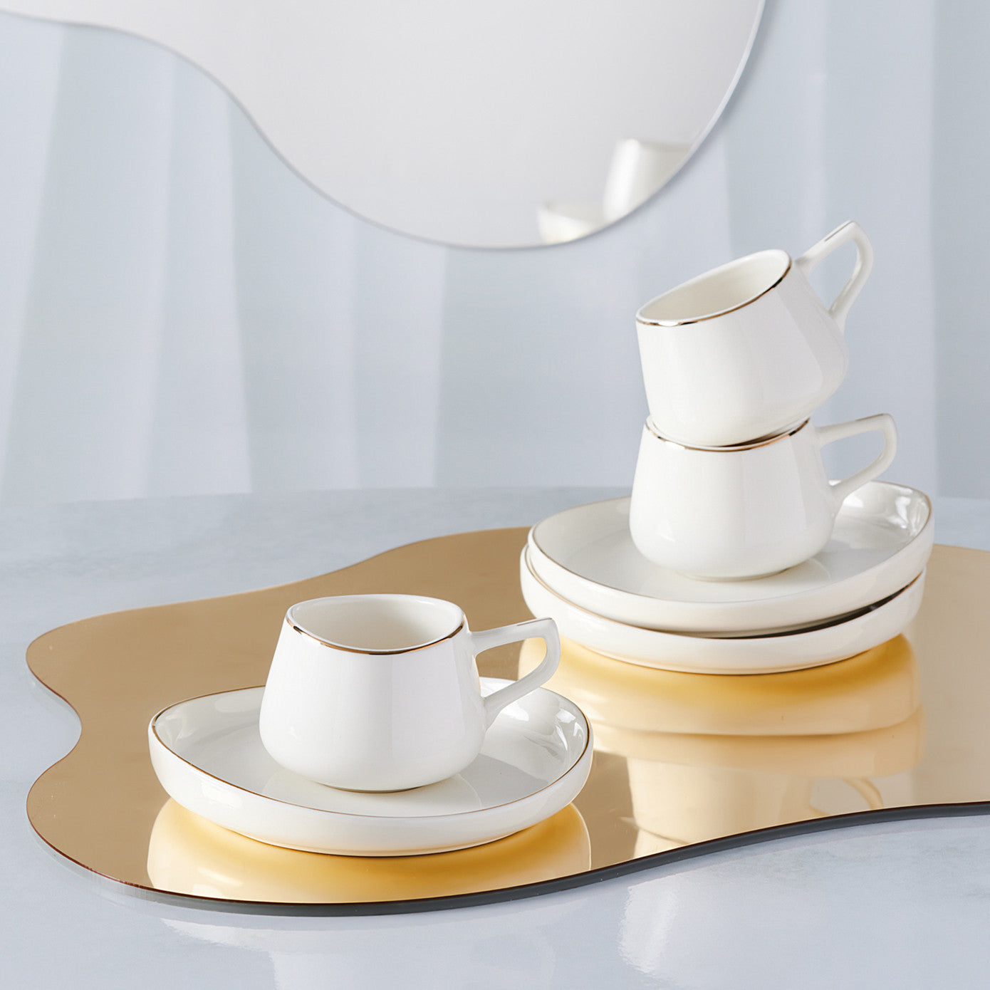 Karaca Hole set de 6 cești de cafea turcească Espresso din porțelan , 12 bucăți, 90ml, alb auriu