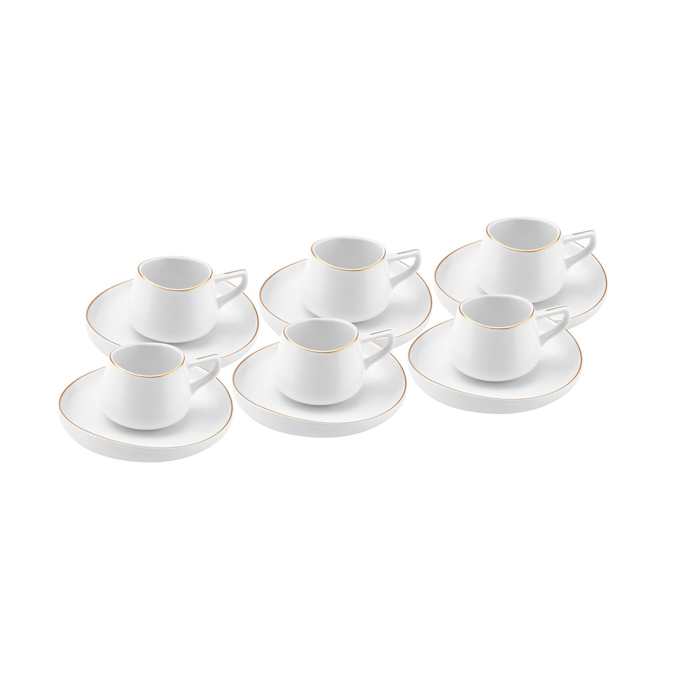 Karaca Hole set de 6 cești de cafea turcească Espresso din porțelan , 12 bucăți, 90ml, alb auriu