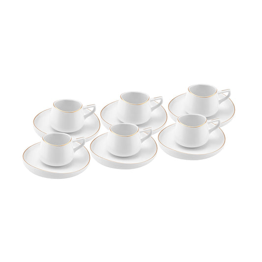 Karaca Hole set de 6 cești de cafea turcească Espresso din porțelan , 12 bucăți, 90ml, alb auriu
