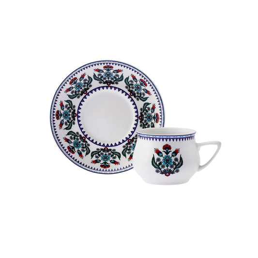 Karaca Çini set de 6 cești de cafea turcească Espresso din porțelan , 12 bucăți, 90ml, White Multi