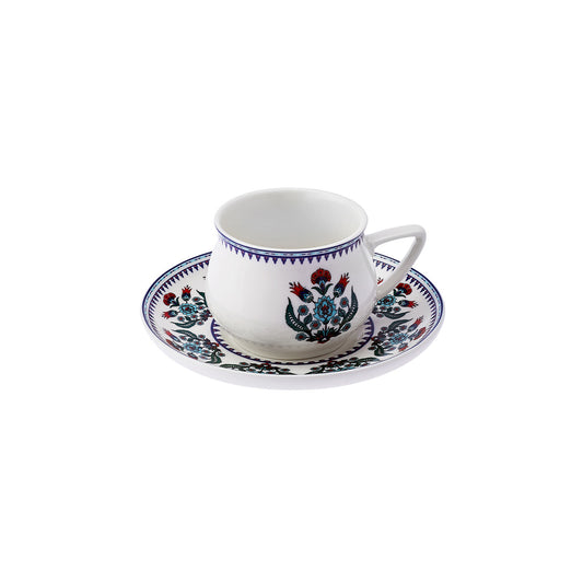 Karaca Çini set de 6 cești de cafea turcească Espresso din porțelan , 12 bucăți, 90ml, White Multi