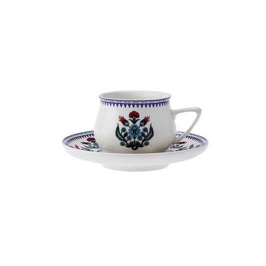 Karaca Çini set de 6 cești de cafea turcească Espresso din porțelan , 12 bucăți, 90ml, White Multi