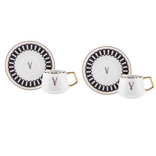 Karaca Aries New Bone Espresso, ceașcă de cafea turcească pentru 2 persoane, 4 bucăți, 90ml, White Multi