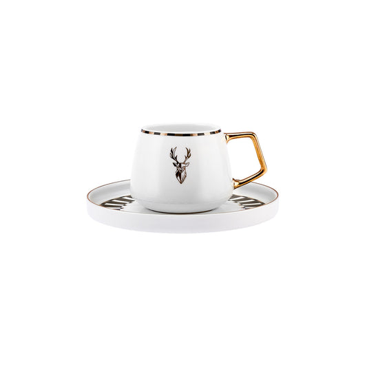 Karaca Aries New Bone Espresso, ceașcă de cafea turcească pentru 2 persoane, 4 bucăți, 90ml, White Multi