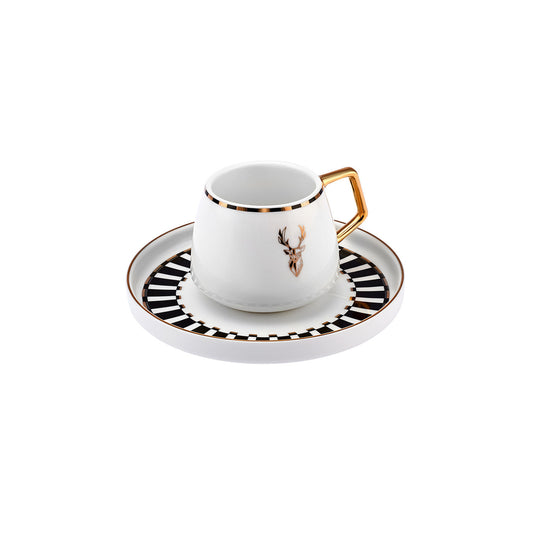 Karaca Aries New Bone Espresso, ceașcă de cafea turcească pentru 2 persoane, 4 bucăți, 90ml, White Multi