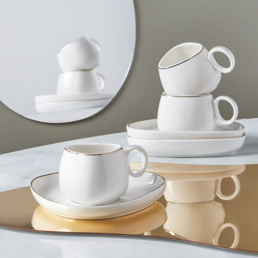 Karaca Tribe set de 6 cești de cafea turcească Espresso din porțelan , 12 bucăți, 90ml, aur alb