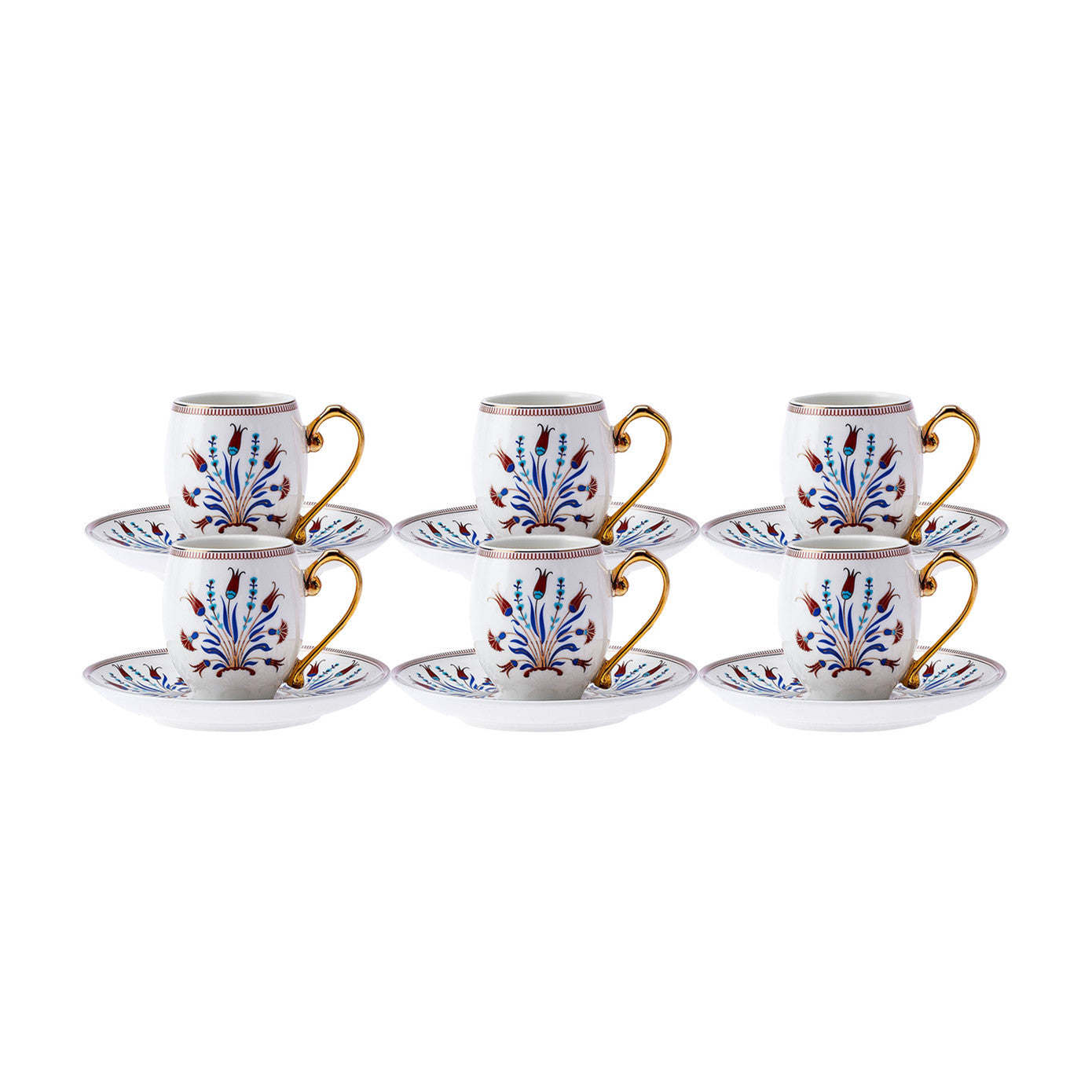 Finike, 12 Piece Porcelain Espresso Turkish Coffee Cup for 6 People, 80ml, White Multi