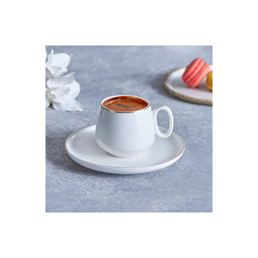 Karaca set de 6 cești de cafea turcească Espresso din porțelan , 12 bucăți, 90ml, aur alb