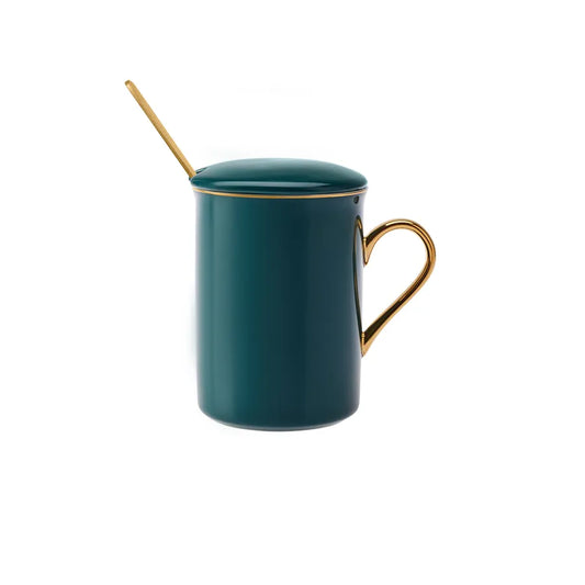 Karaca Pastel Petrol Green Knight Lid and Spoon Mug 400 ml