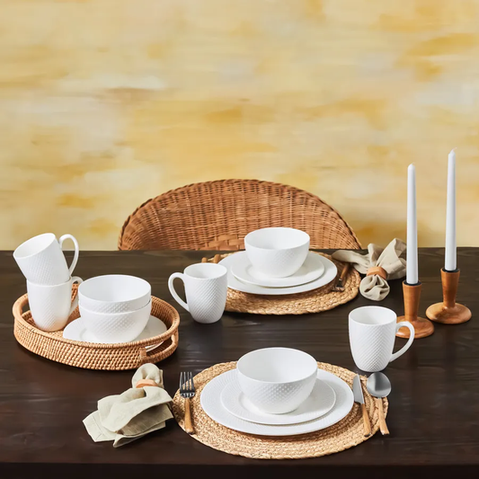 Punto Embossed, 16 Piece New Generation Bone Dinner Set for 4 People, White
