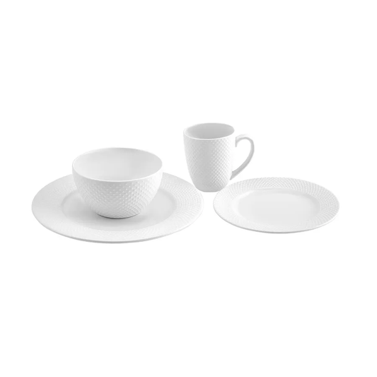 Punto Embossed, 16 Piece New Generation Bone Dinner Set for 4 People, White