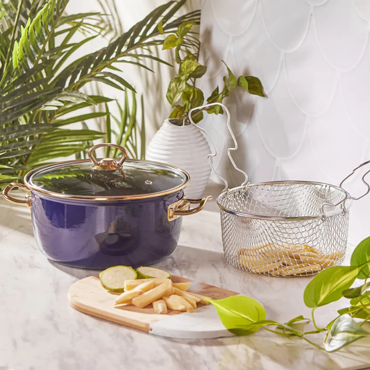 Love of Kitchen Retro, Enamel Frying Pot, Induction, 22cm, Navy Blue