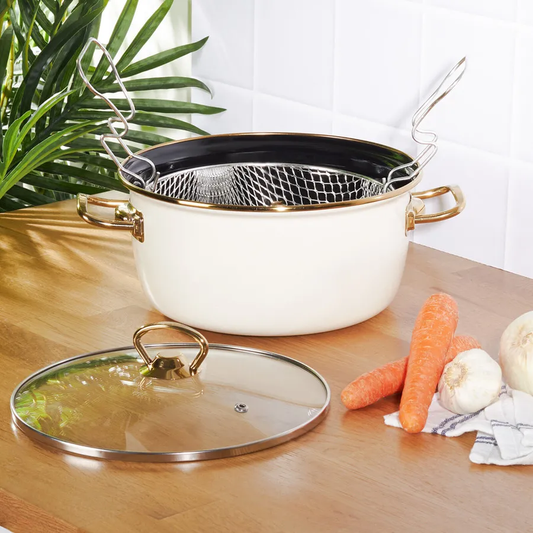 Love of Kitchen, Retro Enamel Frying Pot, Induction, 22cm, Cream