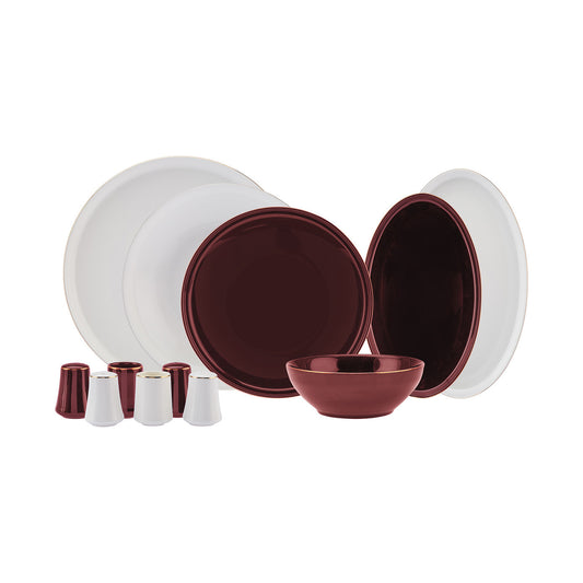 Elara, 57 Piece New Generation Bone Dinner Set for 12 People, Red White