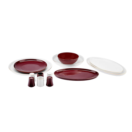 Elara, 57 Piece New Generation Bone Dinner Set for 12 People, Red White