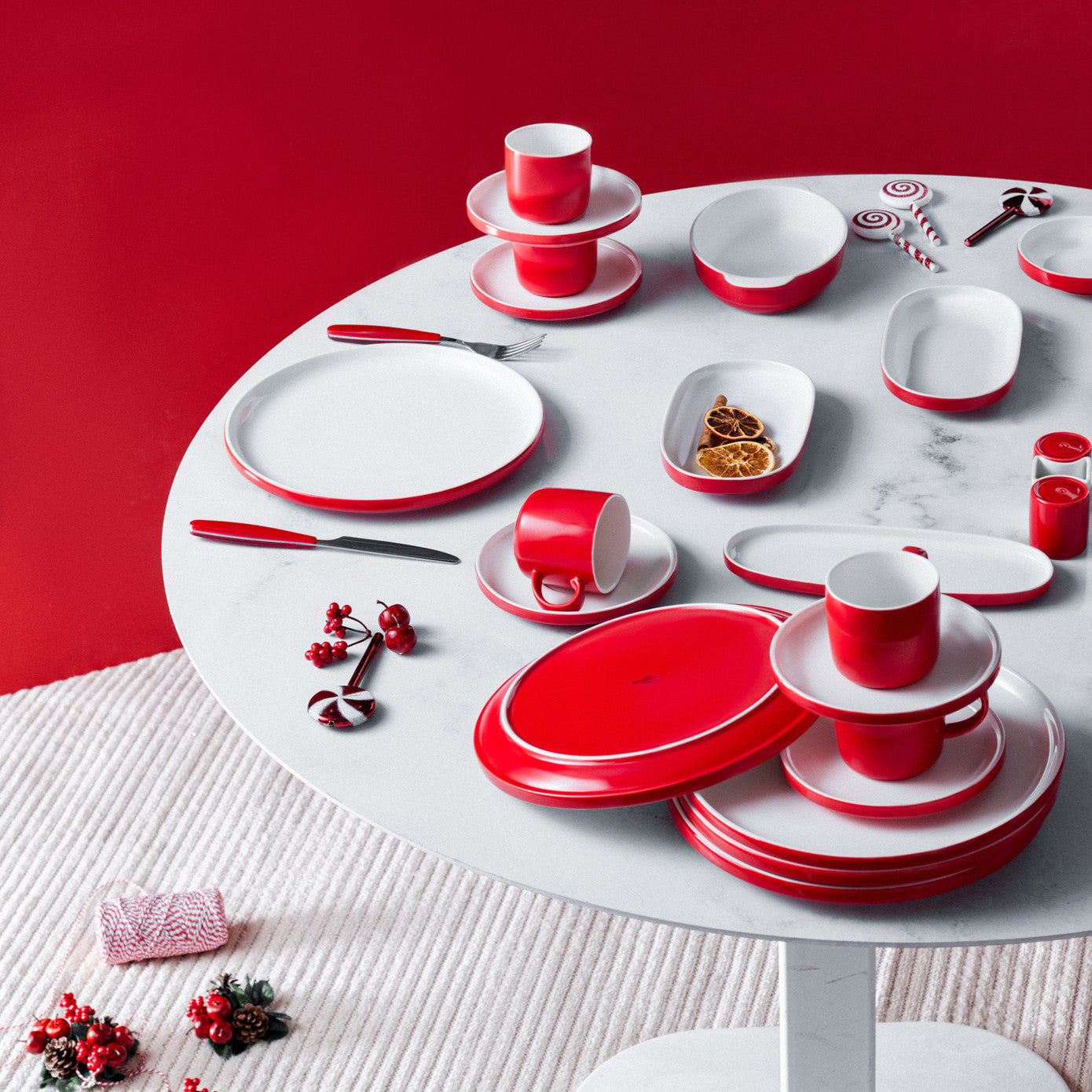 Karaca Nordic Red Set de mic dejun de 24 de piese pentru 6 persoane