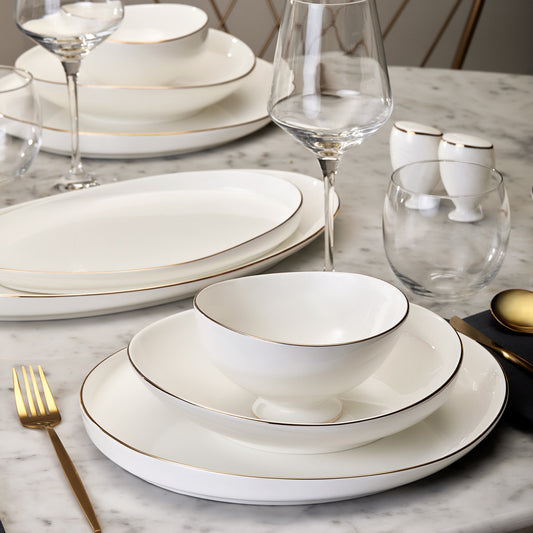 Fine Pearl Extra Wilderness, 62 Piece Dinner Set for 12 People, White Gold