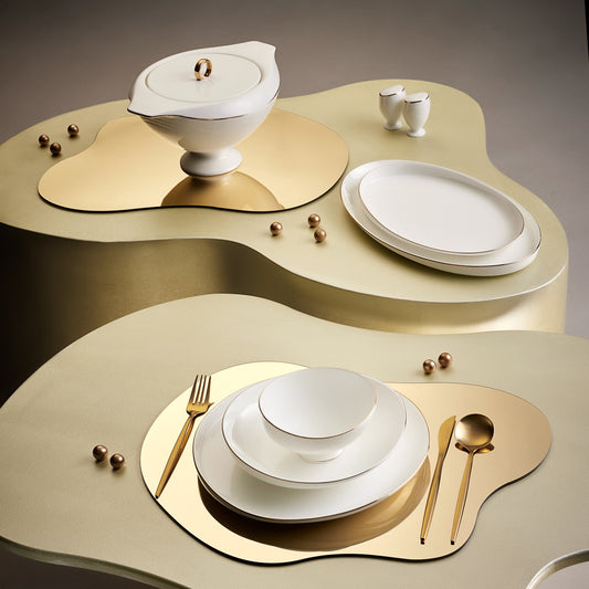 Fine Pearl Extra Wilderness, 62 Piece Dinner Set for 12 People, White Gold