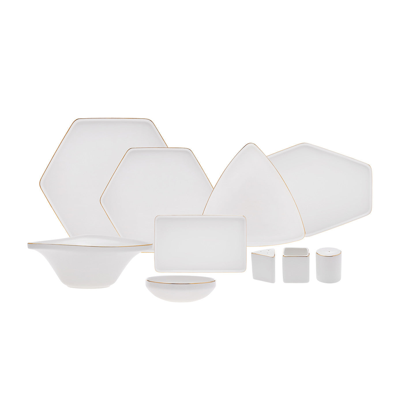 Streamline Geo, 59 Piece New Generation Bone Dinner Set for 12 People, White Gold