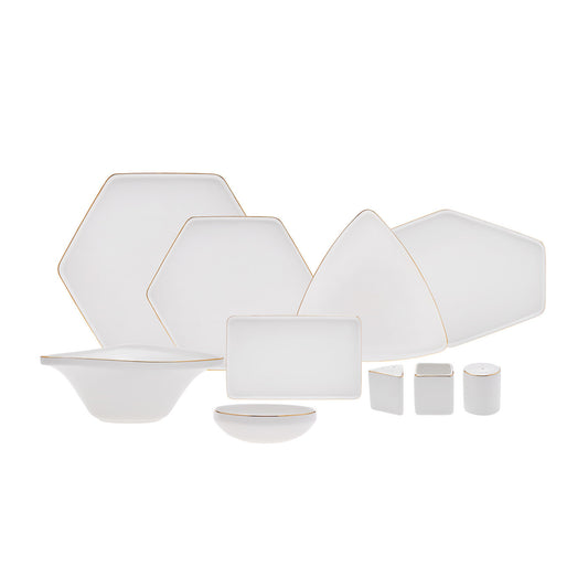 Streamline Geo, 59 Piece New Generation Bone Dinner Set for 12 People, White Gold