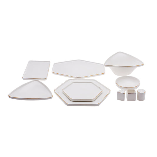 Streamline Geo, 59 Piece New Generation Bone Dinner Set for 12 People, White Gold