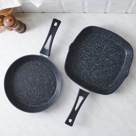 Defne, 2 Piece Biogranite Pan Grill Set, Black