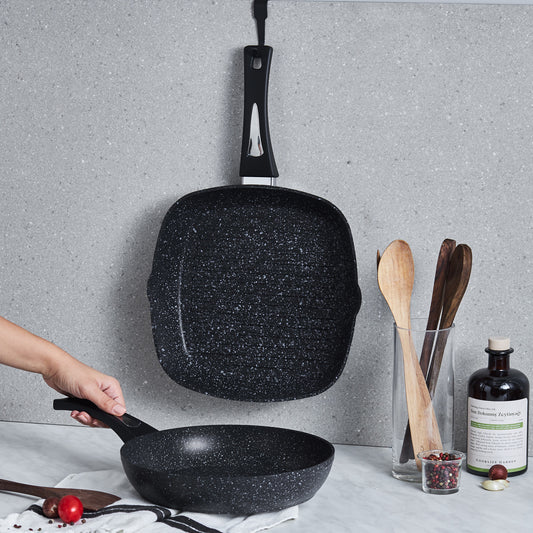 Defne, 2 Piece Biogranite Pan Grill Set, Black