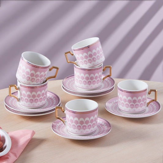 Set Cești De Cafea Karaca Jolly Cu Flori Roz, Pentru 6 Persoane, 100 Ml