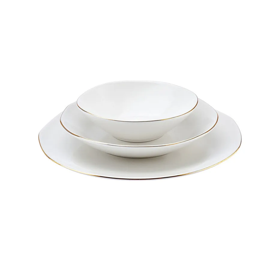 Organic, 12 Piece Porcelain Dinner Set for 4 People, White Gold