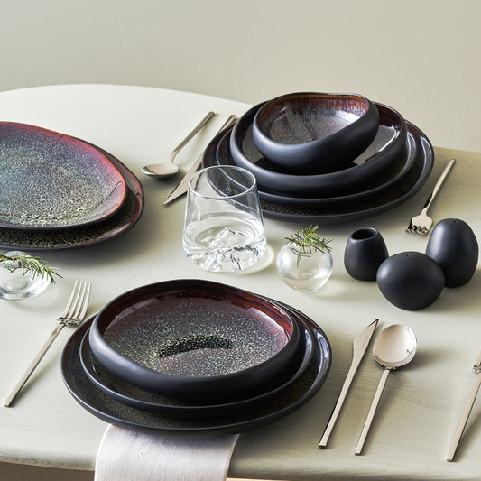 Streamline Galactic Reactive Glaze, 59 Piece  Dinner Set for 12 People, Black