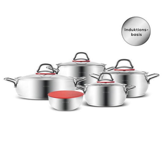 Emirgan XL, 10 Piece Stainless Steel Cookware Set, Induction, Silver Red