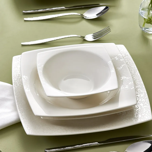 New Flava, 24 Piece Porcelain Dinner Set for 6 People, White