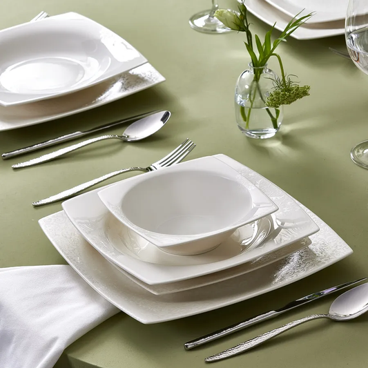 New Flava, 24 Piece Porcelain Dinner Set for 6 People, White