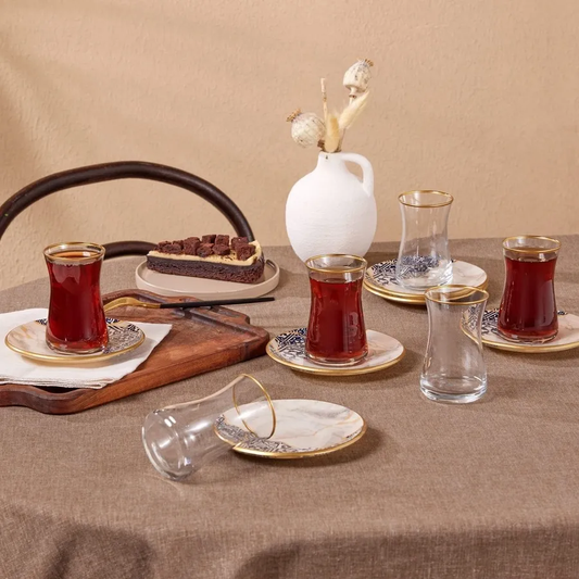 Aris, 12 Piece Glass Turkish Tea Set for 6 People, 150ml, Multi