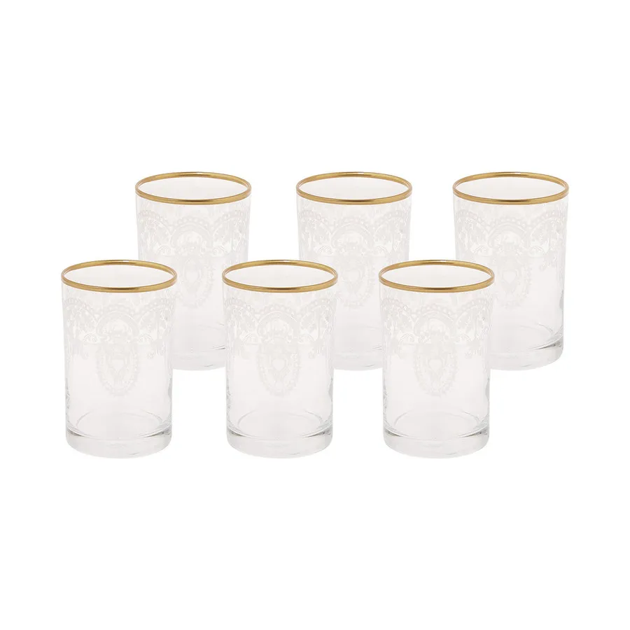 Beril, 6 Piece Glass Small Water Glass Set, Gold Transparent