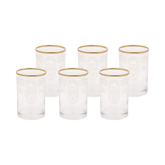 Beril, 6 Piece Glass Small Water Glass Set, Gold Transparent