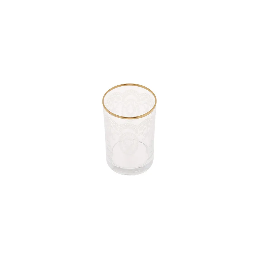 Beril, 6 Piece Glass Small Water Glass Set, Gold Transparent